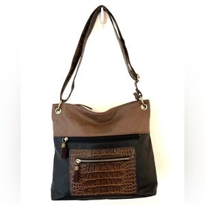 Bueno of California Purse Handbag Faux Crocodile Skin Large Crossbody